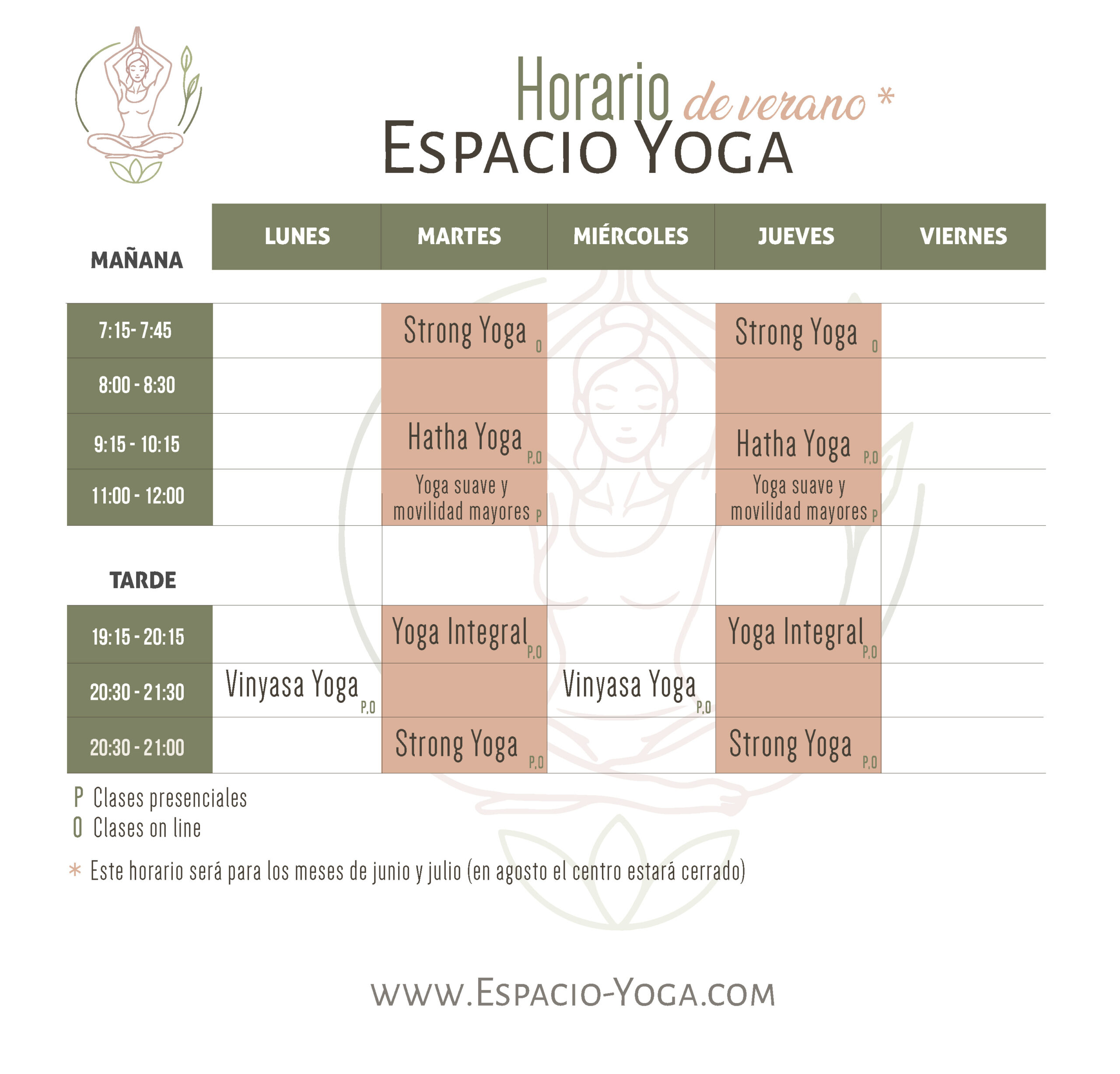 Horarios y precios de clases de yoga